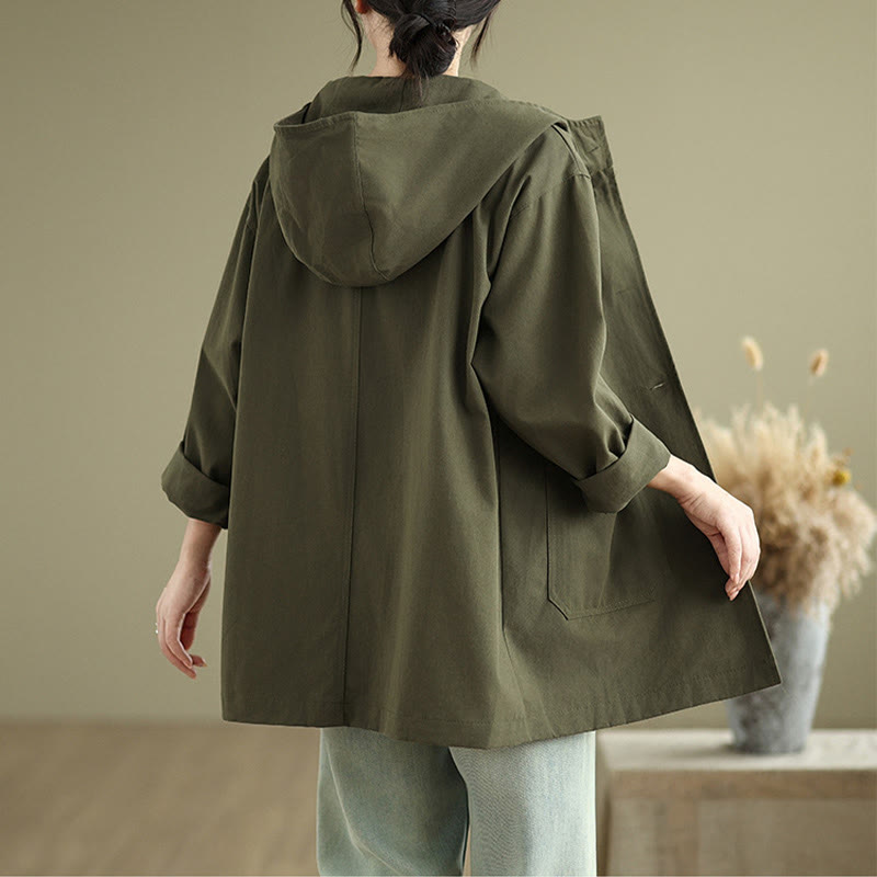 Buddha Stones Fall Vintage Hoodie Women's Cotton Linen Jacket With Front Pockets - image 2