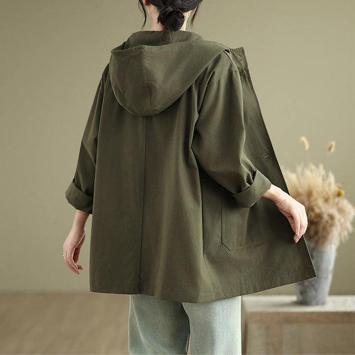 Buddha Stones Fall Vintage Hoodie Women's Cotton Linen Jacket With Front Pockets - image 2