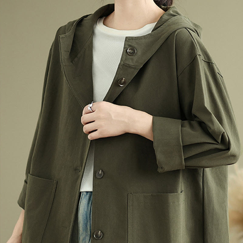 Buddha Stones Fall Vintage Hoodie Women's Cotton Linen Jacket With Front Pockets - image 5