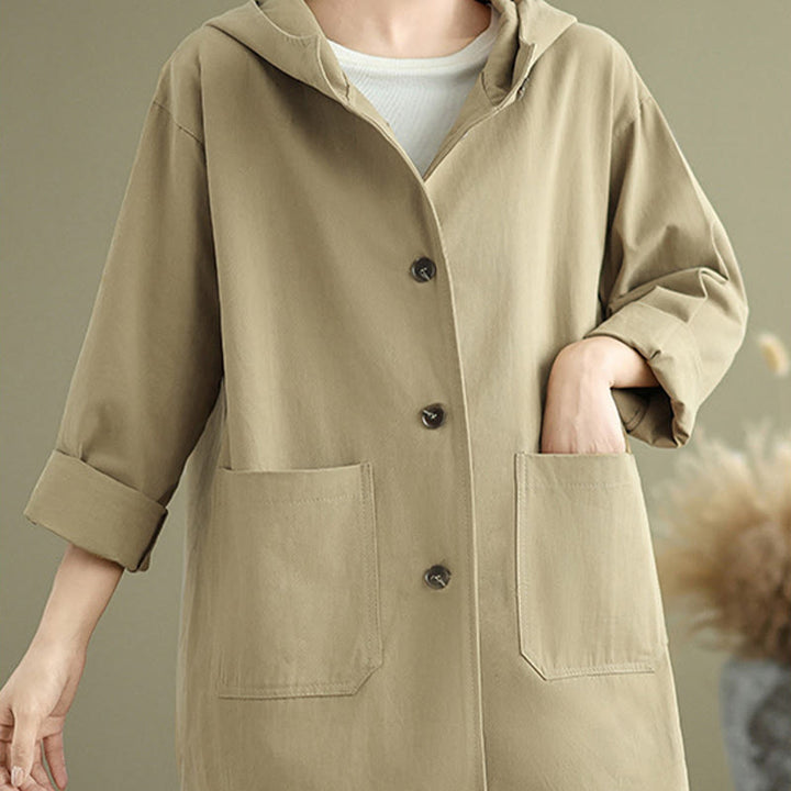 Buddha Stones Fall Vintage Hoodie Women's Cotton Linen Jacket With Front Pockets - image 11