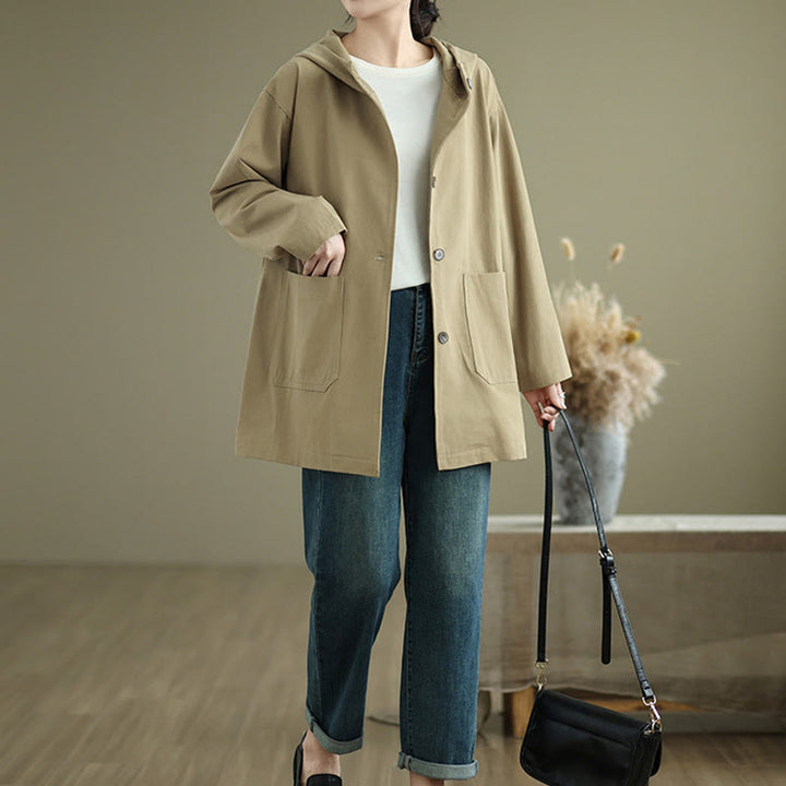 Buddha Stones Fall Vintage Hoodie Women's Cotton Linen Jacket With Front Pockets - image 12