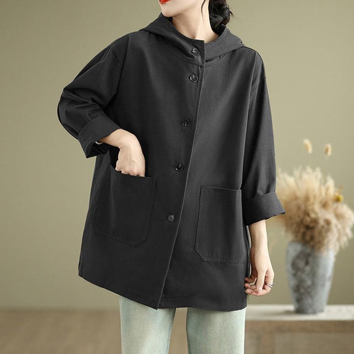 Buddha Stones Fall Vintage Hoodie Women's Cotton Linen Jacket With Front Pockets - image 18