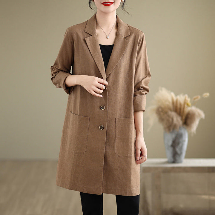 Buddha Stones Casual Fall Buttons Design Lapel Women's Cotton Linen Coat With Pockets - image 8