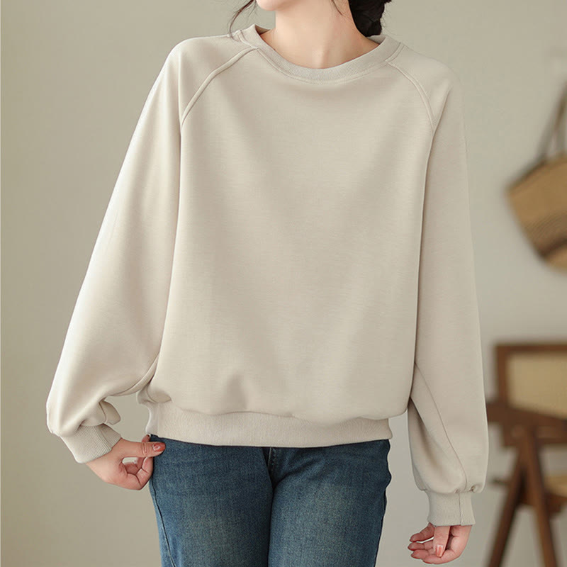 Buddha Stones Fall Plain Crew Neck Cotton Pullover Women's Sweatshirt  - image 4