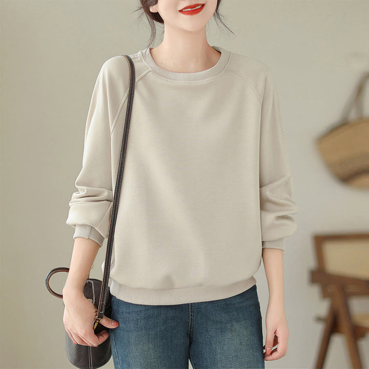 Buddha Stones Fall Plain Crew Neck Cotton Pullover Women's Sweatshirt  - AntiqueWhite - US14,UK/AU18,EU46 (2XL) - image 1