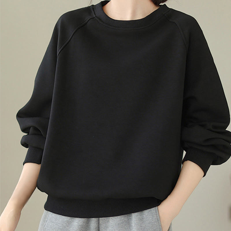 Buddha Stones Fall Plain Crew Neck Cotton Pullover Women's Sweatshirt  - image 12