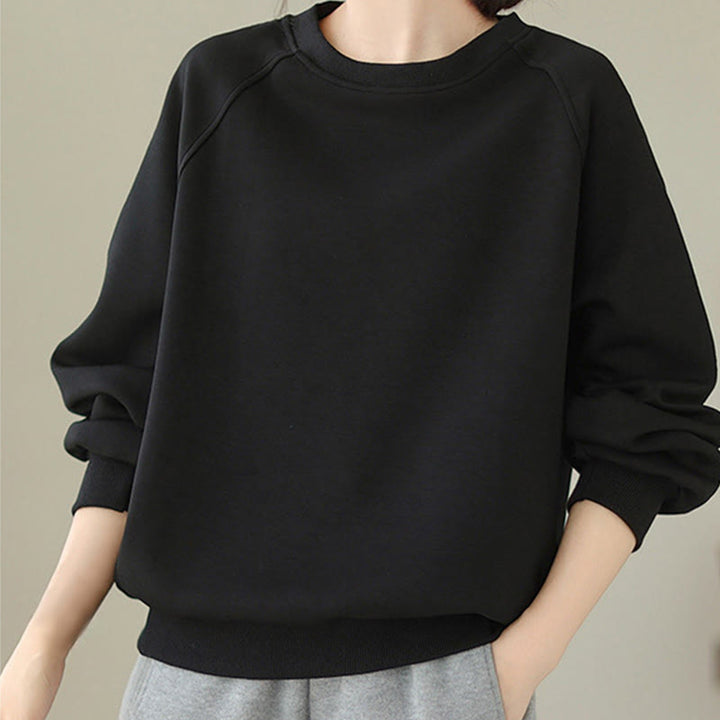 Buddha Stones Fall Plain Crew Neck Cotton Pullover Women's Sweatshirt  - image 12
