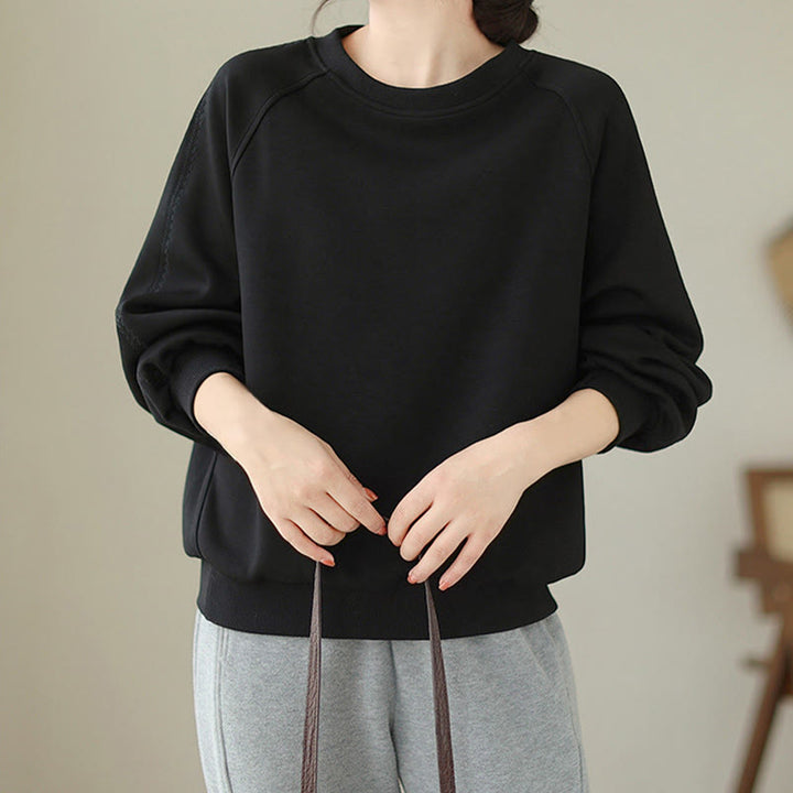 Buddha Stones Fall Plain Crew Neck Cotton Pullover Women's Sweatshirt  - image 9