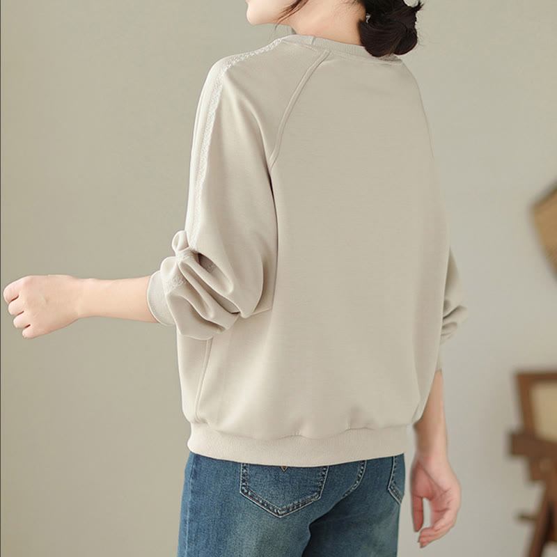 Buddha Stones Fall Plain Crew Neck Cotton Pullover Women's Sweatshirt  - image 3