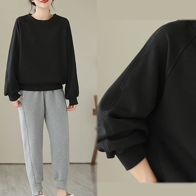 Buddha Stones Fall Plain Crew Neck Cotton Pullover Women's Sweatshirt  - image 13