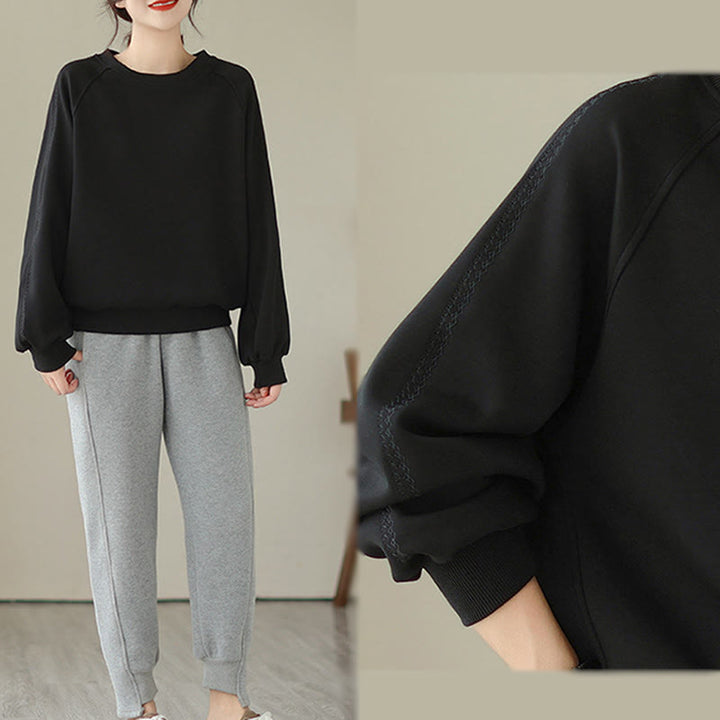 Buddha Stones Fall Plain Crew Neck Cotton Pullover Women's Sweatshirt  - image 13