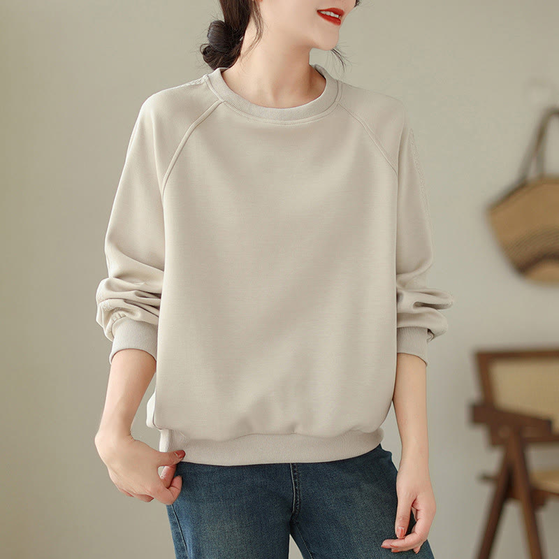 Buddha Stones Fall Plain Crew Neck Cotton Pullover Women's Sweatshirt  - image 5