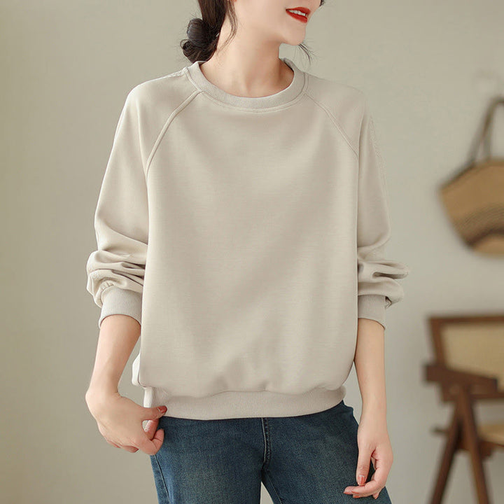 Buddha Stones Fall Plain Crew Neck Cotton Pullover Women's Sweatshirt  - image 5