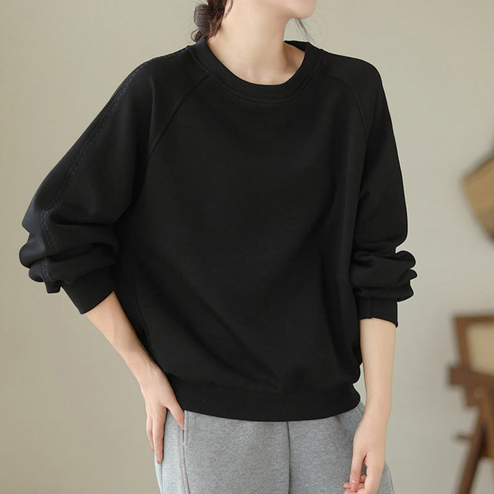 Buddha Stones Fall Plain Crew Neck Cotton Pullover Women's Sweatshirt  - image 11