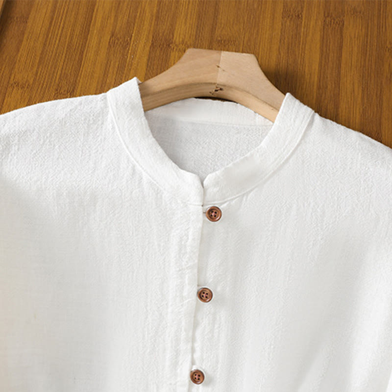 Buddha Stones Spring Solid Color Simple Hem Slit Design Cotton Linen Women's Shirt - image 12