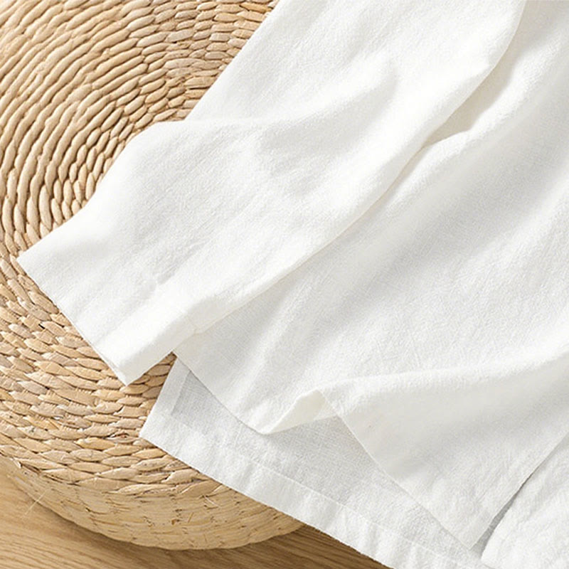 Buddha Stones Spring Solid Color Simple Hem Slit Design Cotton Linen Women's Shirt - image 17