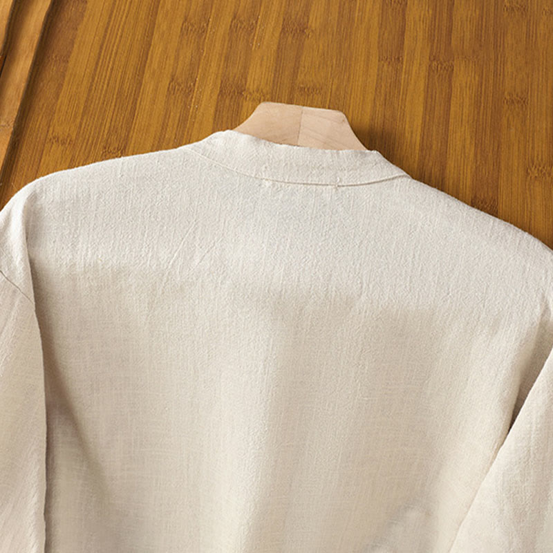 Buddha Stones Spring Solid Color Simple Hem Slit Design Cotton Linen Women's Shirt - image 4