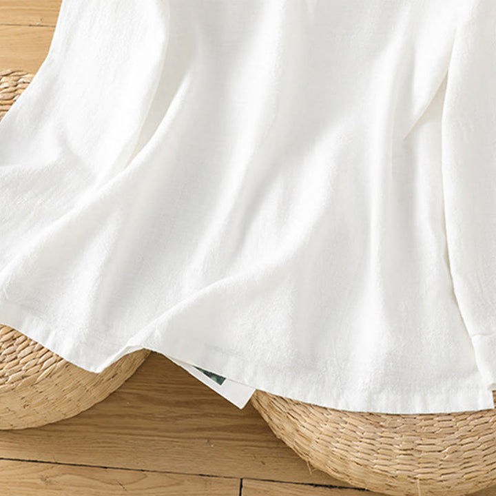 Buddha Stones Spring Solid Color Simple Hem Slit Design Cotton Linen Women's Shirt - image 20