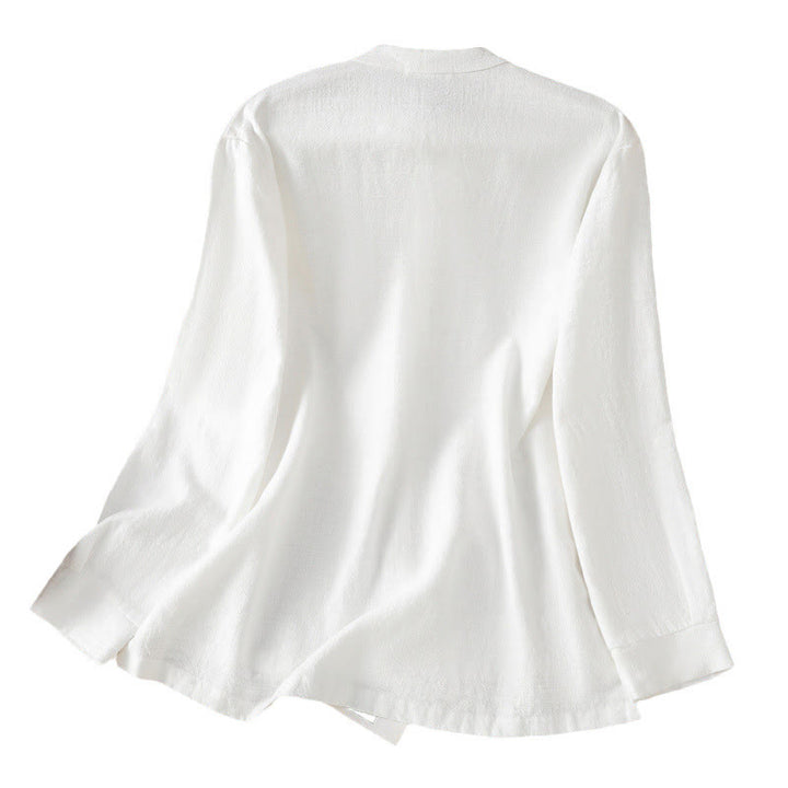 Buddha Stones Spring Solid Color Simple Hem Slit Design Cotton Linen Women's Shirt - image 21