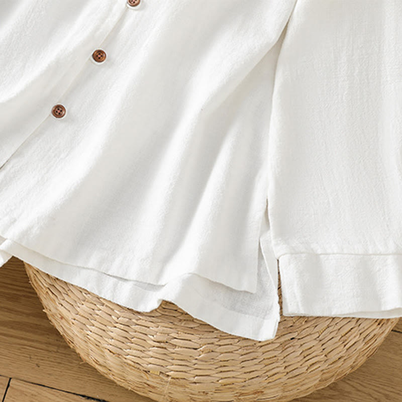 Buddha Stones Spring Solid Color Simple Hem Slit Design Cotton Linen Women's Shirt - image 19