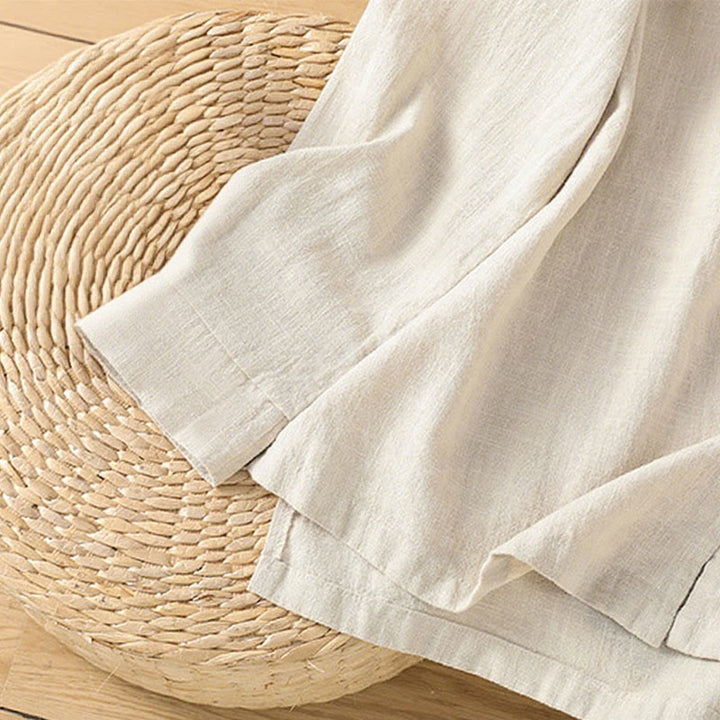 Buddha Stones Spring Solid Color Simple Hem Slit Design Cotton Linen Women's Shirt - image 9