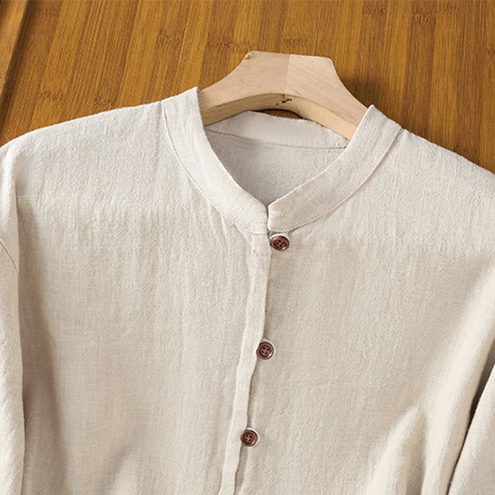 Buddha Stones Spring Solid Color Simple Hem Slit Design Cotton Linen Women's Shirt - image 3