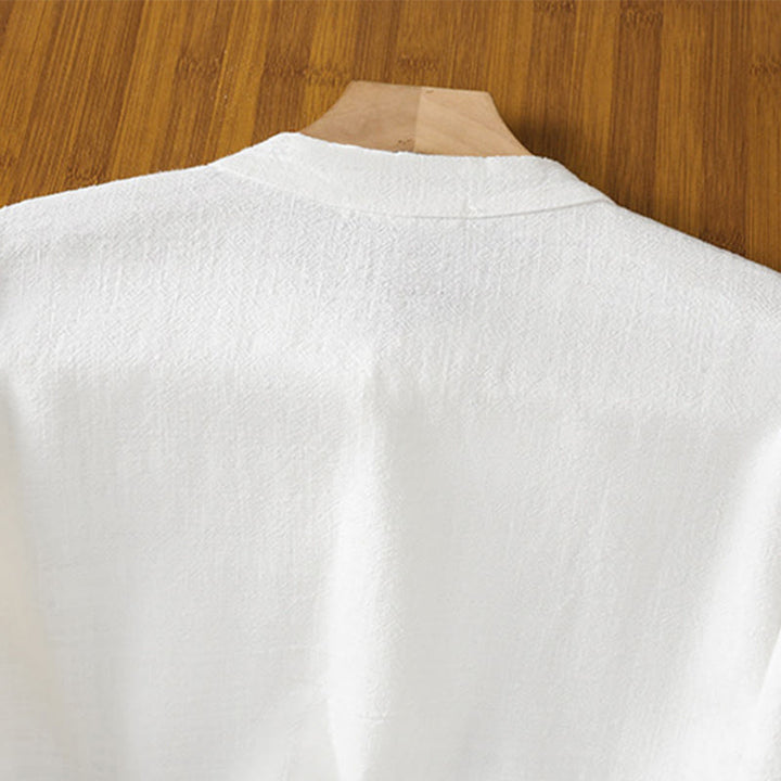 Buddha Stones Spring Solid Color Simple Hem Slit Design Cotton Linen Women's Shirt - image 14