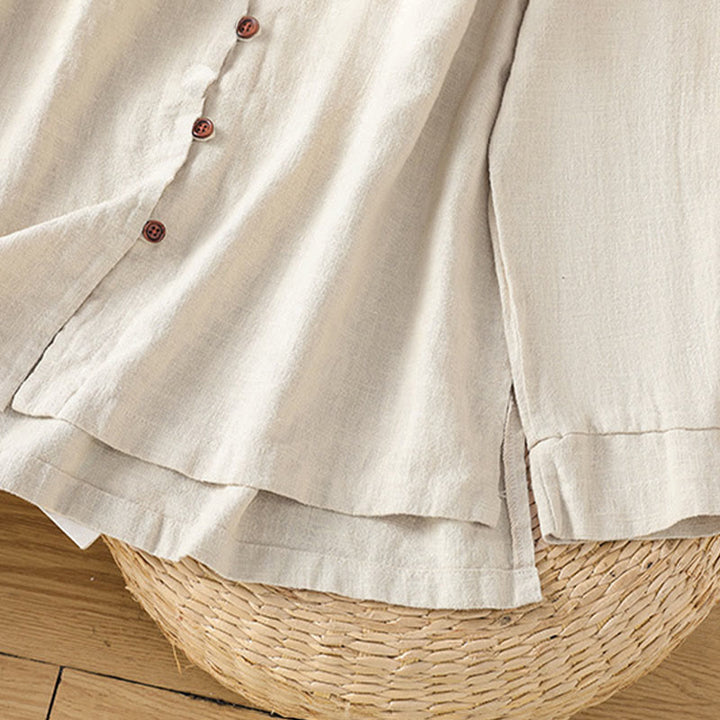 Buddha Stones Spring Solid Color Simple Hem Slit Design Cotton Linen Women's Shirt - image 8