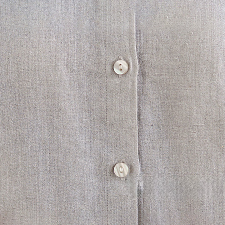 Buddha Stones Spring Solid Color Buttons Design Ruffled Crew Neck Women's Cotton Linen Shirt - image 14