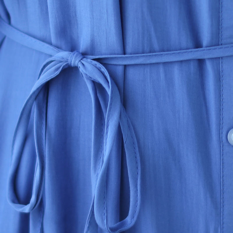 Buddha Stones Casual Plain Crew Neck Pleated Polyester Midi Dress With Pockets - image 21