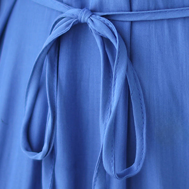 Buddha Stones Casual Plain Crew Neck Pleated Polyester Midi Dress With Pockets - image 22