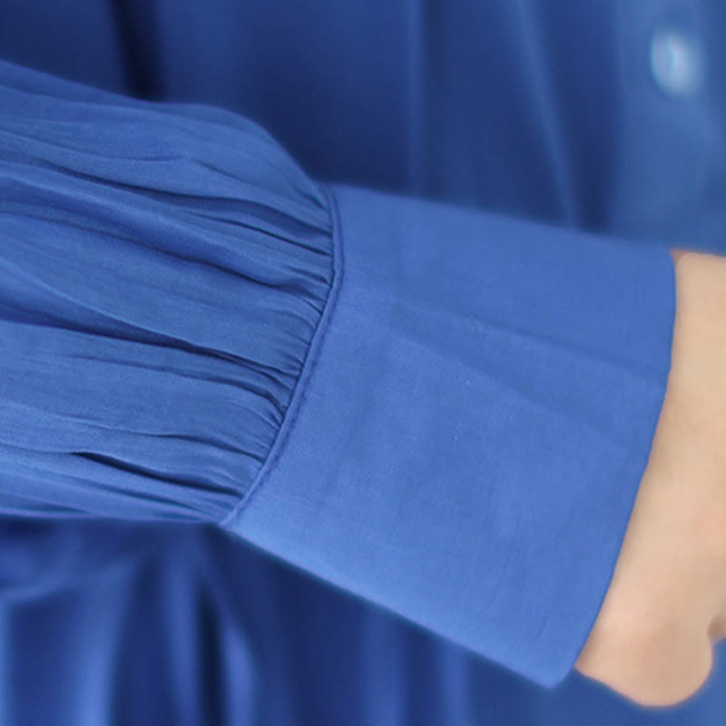 Buddha Stones Casual Plain Crew Neck Pleated Polyester Midi Dress With Pockets - image 23