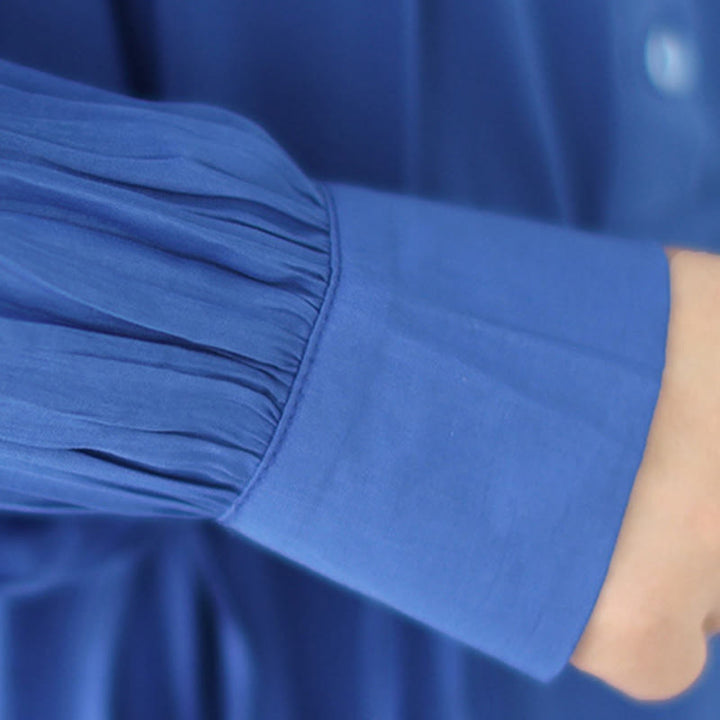 Buddha Stones Casual Plain Crew Neck Pleated Polyester Midi Dress With Pockets - image 23