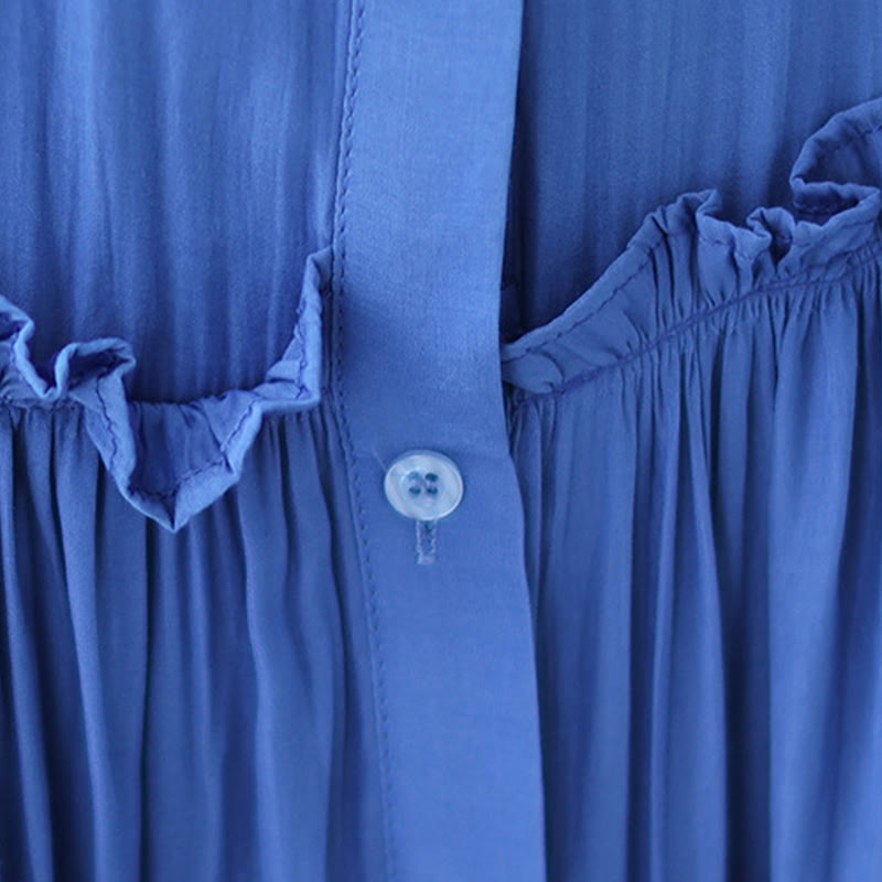 Buddha Stones Casual Plain Crew Neck Pleated Polyester Midi Dress With Pockets - image 18