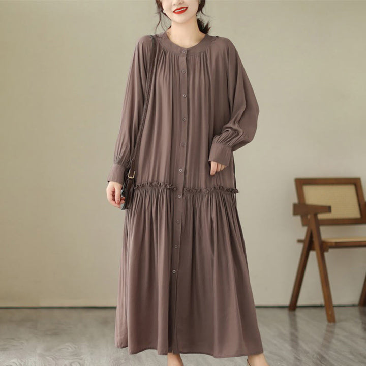 Buddha Stones Casual Plain Crew Neck Pleated Polyester Midi Dress With Pockets - Sienna - US4-6,UK/AU8-10,EU36-38 (F) - image 26