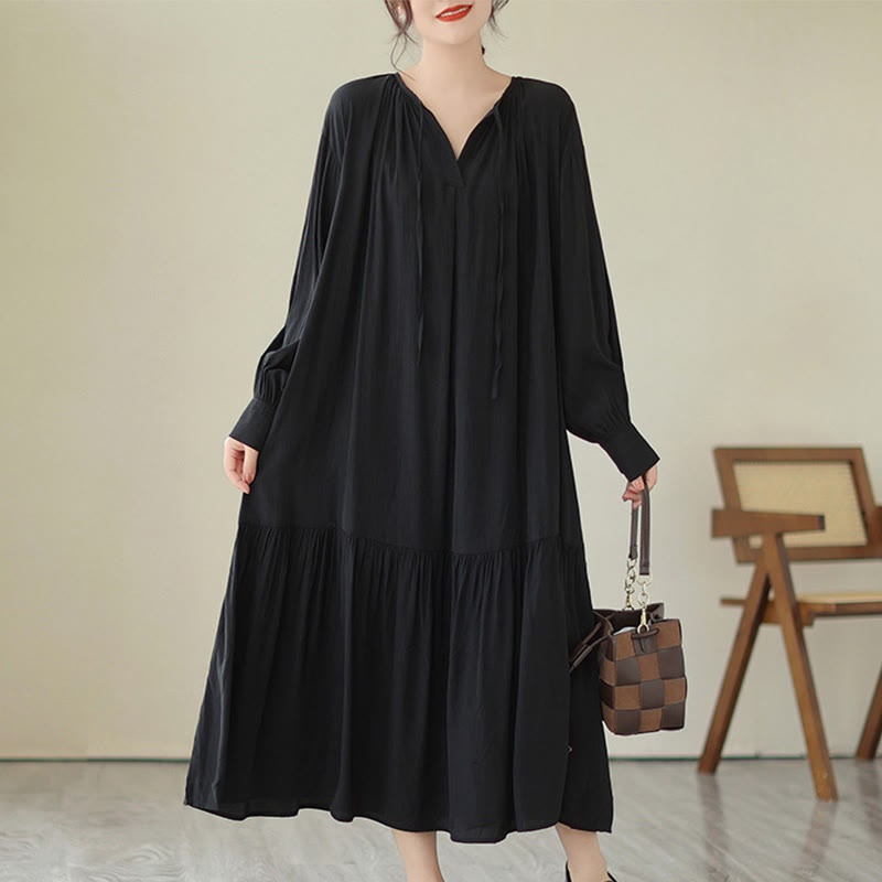 Buddha Stones Casual Plain Two-sided Style Dress Chiffon Midi Dress With Pockets - Black - US4-6,UK/AU8-10,EU36-38 (F) - image 1