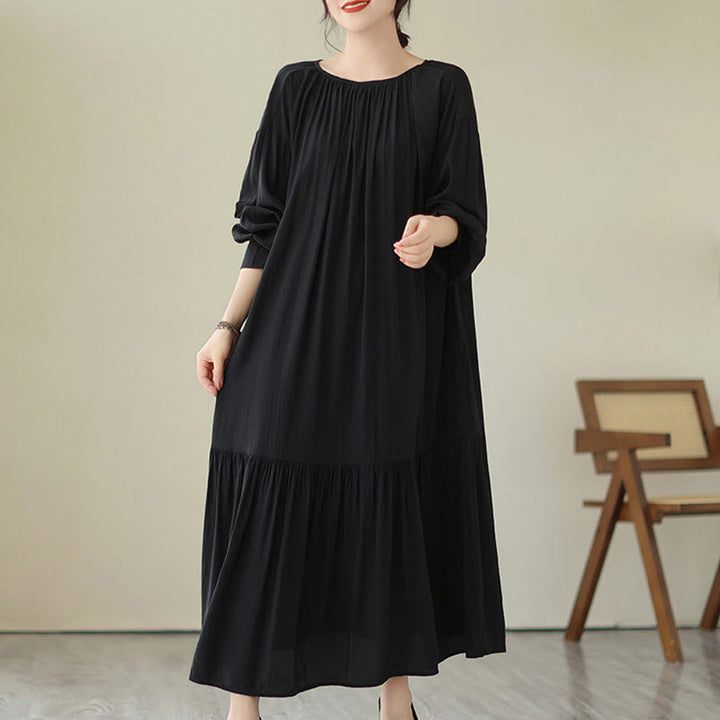 Buddha Stones Casual Plain Two-sided Style Dress Chiffon Midi Dress With Pockets - image 4