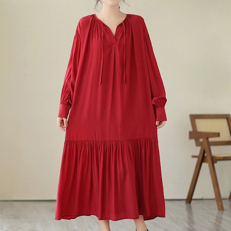 Buddha Stones Casual Plain Two-sided Style Dress Chiffon Midi Dress With Pockets - image 9