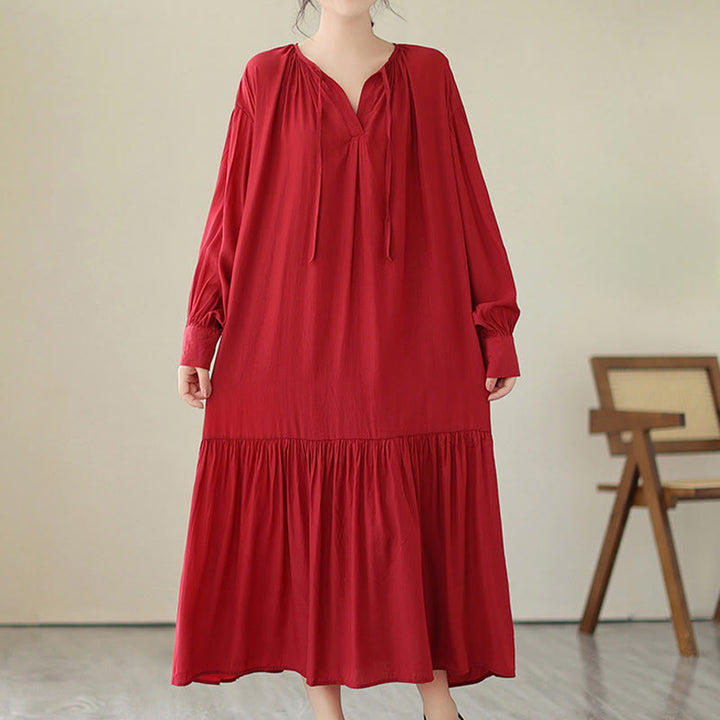 Buddha Stones Casual Plain Two-sided Style Dress Chiffon Midi Dress With Pockets - image 9