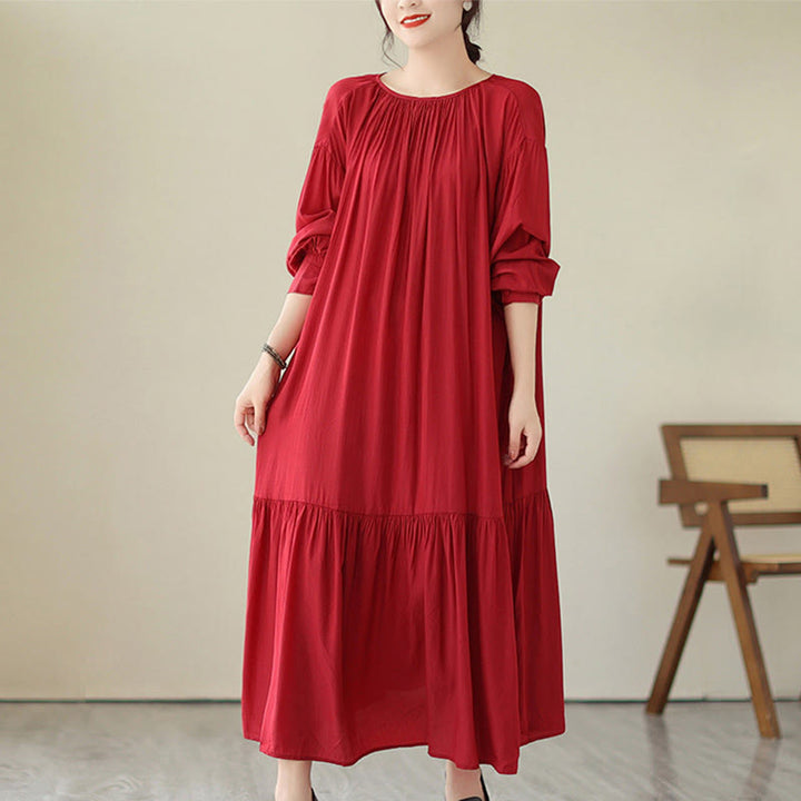 Buddha Stones Casual Plain Two-sided Style Dress Chiffon Midi Dress With Pockets - image 8