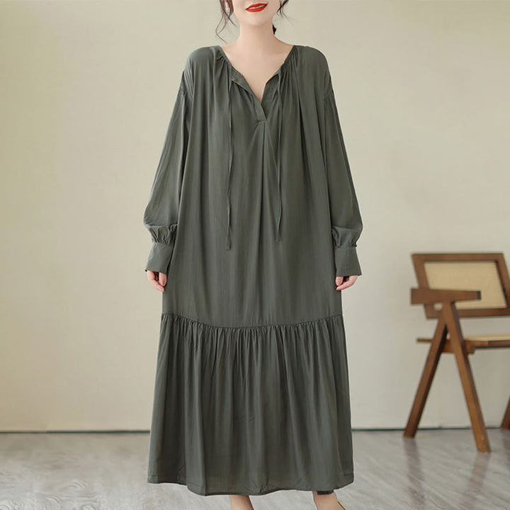 Buddha Stones Casual Plain Two-sided Style Dress Chiffon Midi Dress With Pockets - image 13