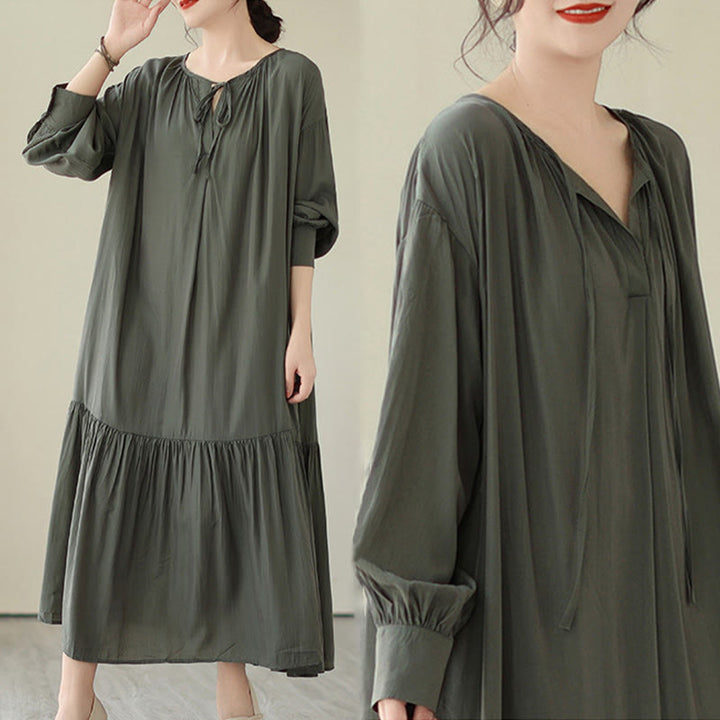 Buddha Stones Casual Plain Two-sided Style Dress Chiffon Midi Dress With Pockets - image 15