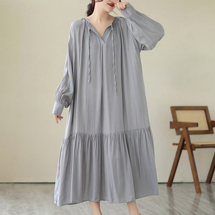 Buddha Stones Casual Plain Two-sided Style Dress Chiffon Midi Dress With Pockets - image 22