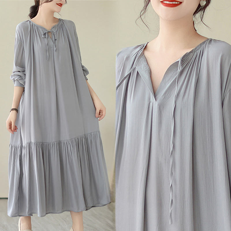 Buddha Stones Casual Plain Two-sided Style Dress Chiffon Midi Dress With Pockets - image 25