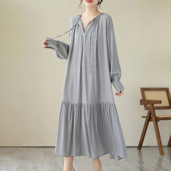 Buddha Stones Casual Plain Two-sided Style Dress Chiffon Midi Dress With Pockets - image 23