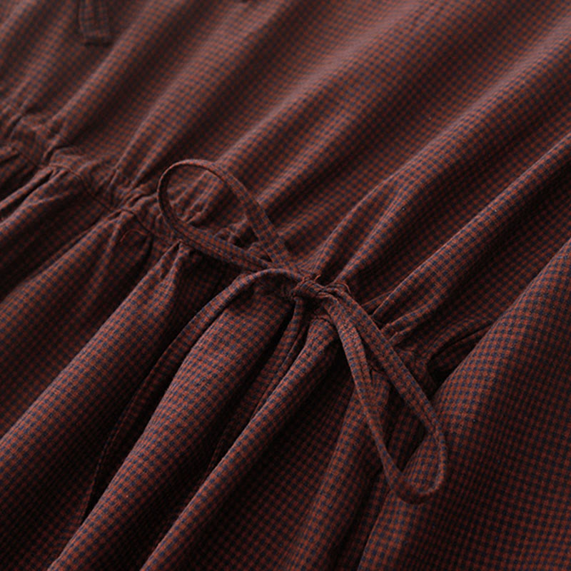 Buddha Stones Casual Plain Frog-button Cotton Midi Dress With Pockets - image 3