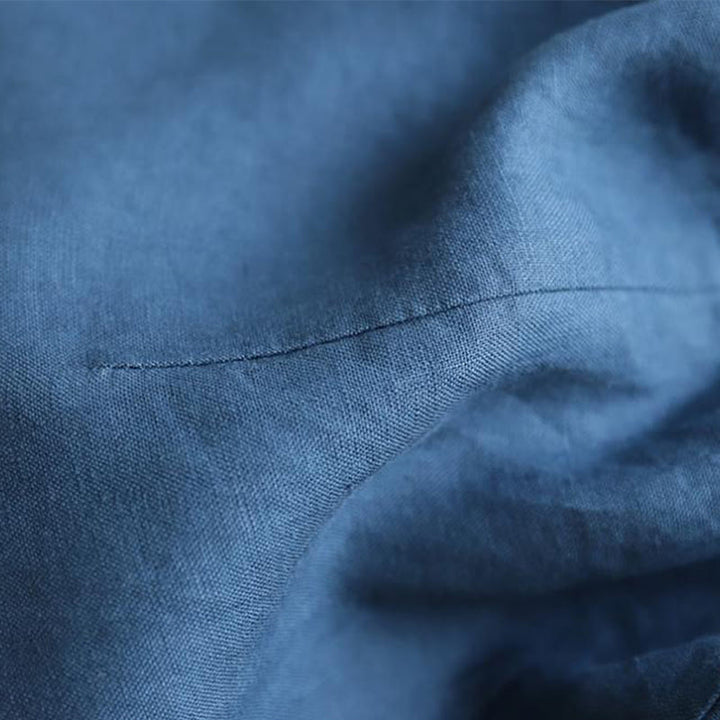 Buddha Stones Casual Plain Lace-up Stand Collar Linen Midi Dress With Pockets - image 8