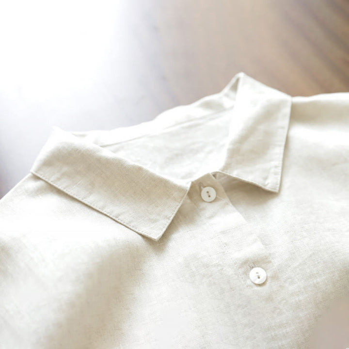 Buddha Stones Casual Plain Lace-up Stand Collar Linen Midi Dress With Pockets - image 11