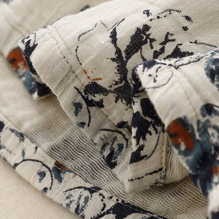 Buddha Stones Casual Small Floral Pattern Crew Neck Cotton Linen Midi Dress With Pockets - image 5