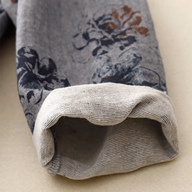 Buddha Stones Casual Small Floral Pattern Crew Neck Cotton Linen Midi Dress With Pockets - image 19